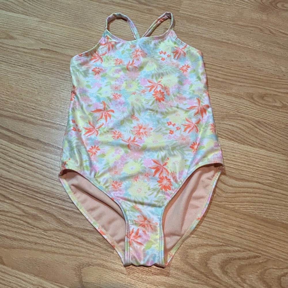 Wonder Nation Girls Floral One Piece Swimsuit Cross Back Multicolor Size L 10-12